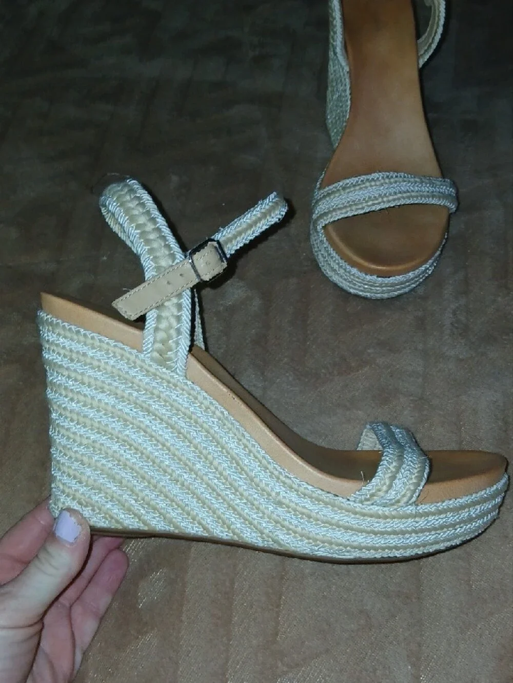 Women’s MIA Wedge Sandals - Cream Braided Platform And Straps Sz: 9